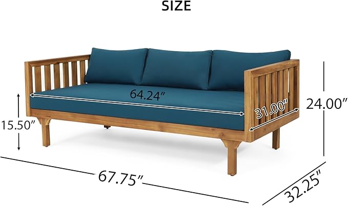 Merax Outdoor 3 Seater Daybed, Acacia Wood Day Bed Couch Sofa - Image 5