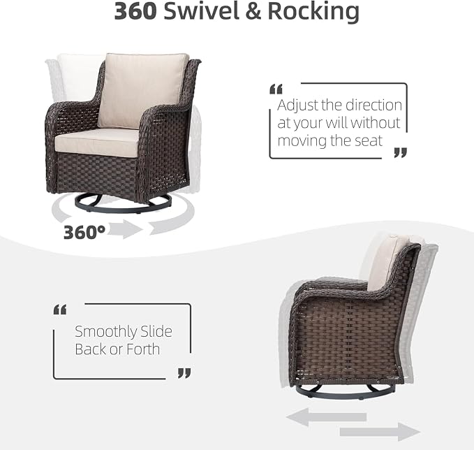 GarveeHome 3-Piece Outdoor Wicker Rattan Swivel Rocking Chair Set - Image 3