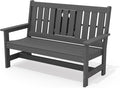 SERWALL Outdoor Bench with Cup Holder, All Weather Patio Benches with High by SERWALL