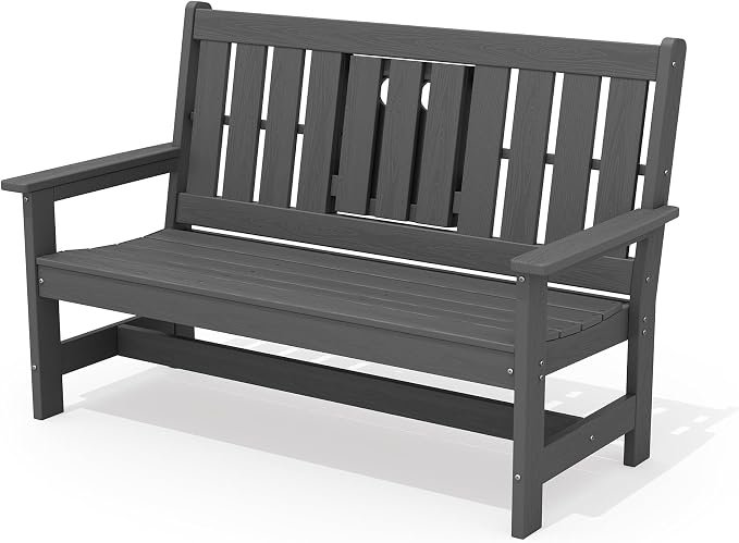 SERWALL Outdoor Bench with Cup Holder, All Weather Patio Benches with High by SERWALL