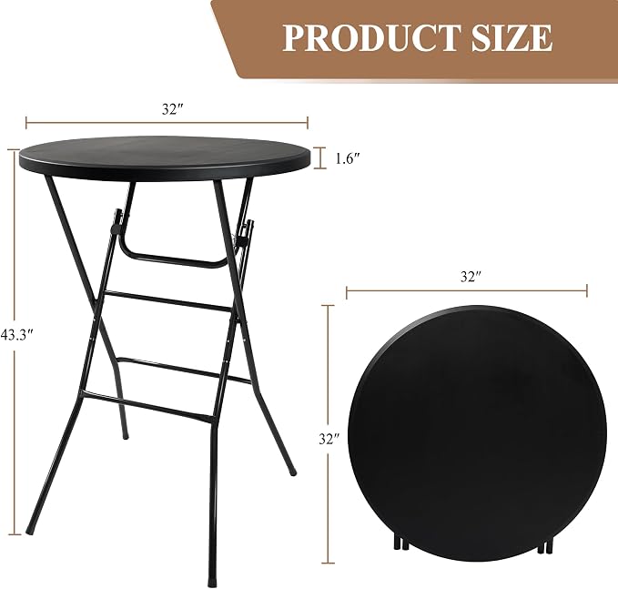 Folding Round Table, 32in Cocktail Table, High Top Table - Image 3