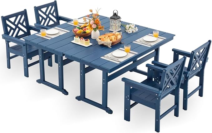 HDPE Outdoor Dining Set, 6-Piece Outdoor Table and Chairs Include 4 Dining by Unknown