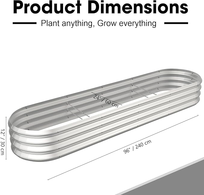 8x2x1ft Oval Galvanized Raised Garden Bed Outdoor 9-in-1 Large Metal Modular - Image 2