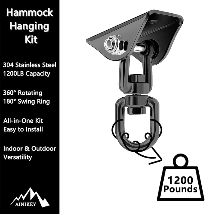 Heavy Duty Hammock Hanging Kit, 360° Rotating 1200 lb Swing Hangers - Image 3