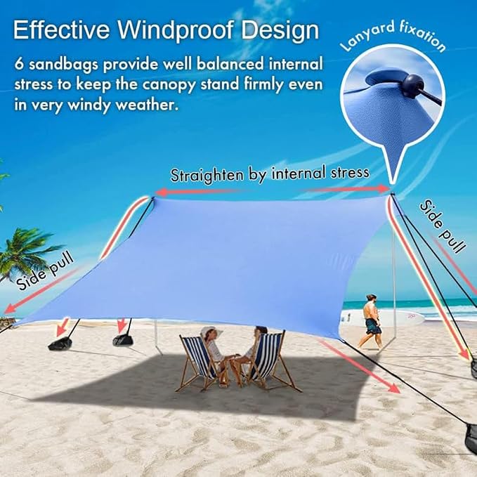 Beach Sun Shade Windproof Design, Sun Shelter UPF50+ Portable Family Tent - Image 2