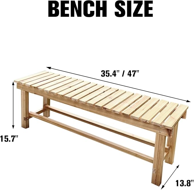 47.2'' Outdoor Garden Benches Weatherproof Patio Bench Two-Person Seat Backless - Image 2