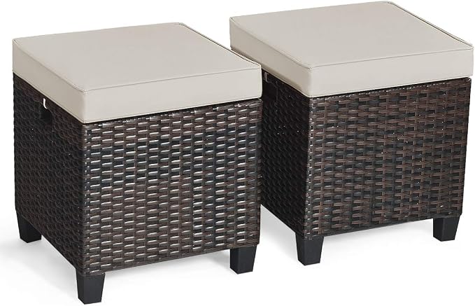 Tangkula 2 Pieces Outdoor Patio Ottoman, All Weather Rattan Wicker Ottoman Seat by TANGKULA