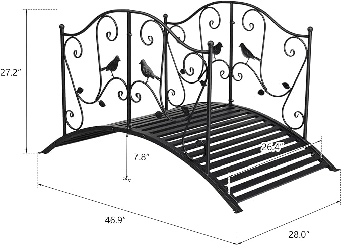 4FT Steel Garden Bridge with Anti-Slip Deck, 330LB Capacity Metal Footbridge - Image 7