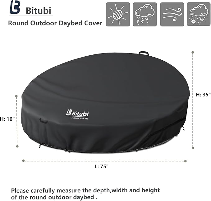Bitubi 75 Inch Heavy Duty Waterproof Outdoor Daybed Cover - Image 2