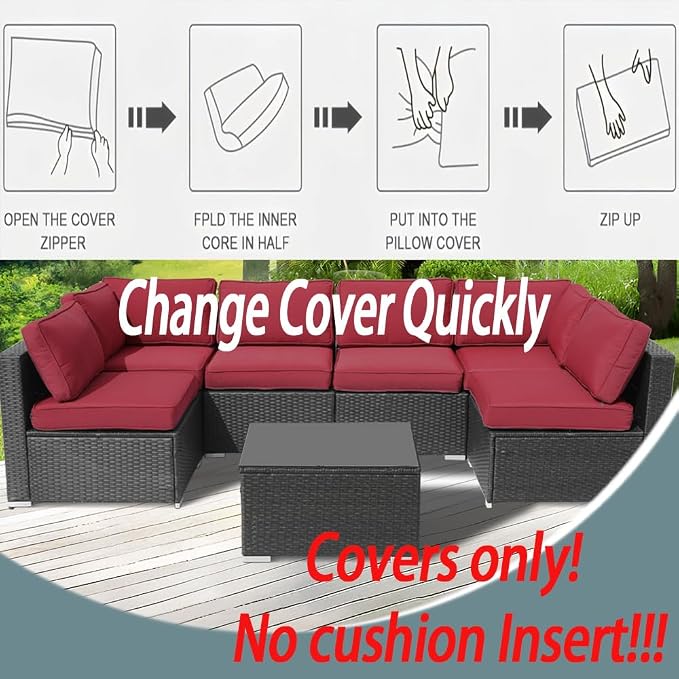 14Pcs Outdoor Cushion Covers Replacement Washable w/Zipper - Image 9