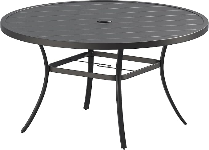 Patio Dining Table for 6-8, Round Metal Outdoor Table by VOXBIN