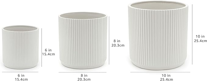 Amazon Basics Assorted Sizes Fluted Ceramic Round Indoor Outdoor Planters - Image 6