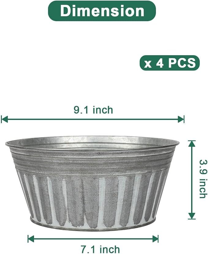vensovo 9 Inches Silver Metal Rustic Plant Pots - Image 2