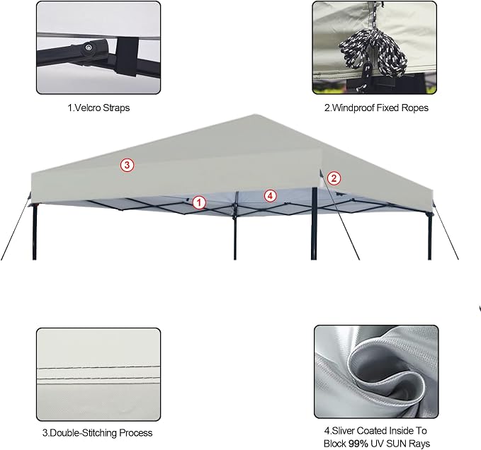 Joramoy 10×10 Canopy Replacement Top Only, Waterproof Pop Up Canopy Tent Top - Image 4