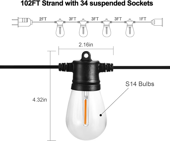 Banord 102FT Outdoor String Lights, Waterproof Patio Lights - Image 2