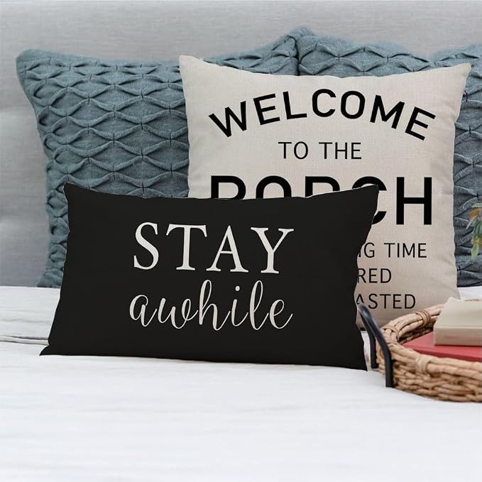 PANDICORN Welcome to Our Porch Stay Awhile Farmhouse Black and White Outdoor - Image 7