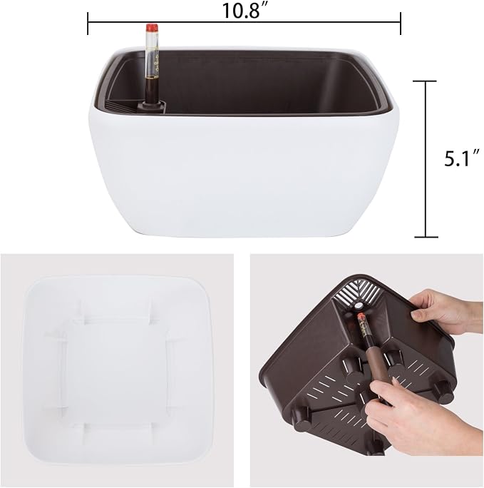 Vencer 10.8 Inch Plastic Square Self Watering Planter, Water Indicator - Image 4