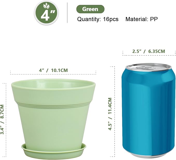 4 inch Small Plastic Nursery Pots, 16 Pack Plant Pots - Image 2