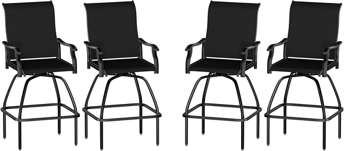 LEVELEVE Patio Bar Set 4pcs Swivel Bar Stools Outdoor Bistro Textilene by LEVELEVE