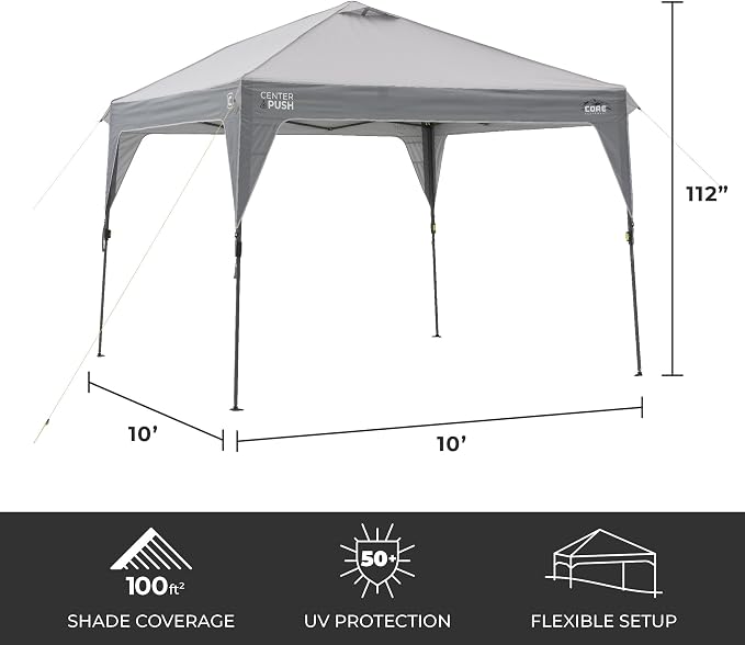 CORE 10 FT x 10 FT Instant Pop Up Canopy Tent | Portable Straight Leg Outdoor - Image 3