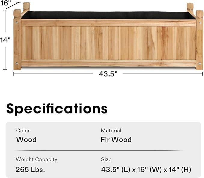 VIVOSUN 3.6 x 1.3Ft Wooden Raised Garden Bed, 43.5 x 16 x 14 Inches, Outdoor - Image 3