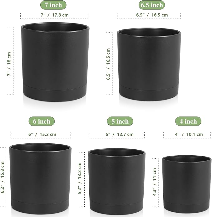 7/6.5/6/5/4 inch Plant Pots for Small Indoor Outdoor Plants, 5 Pack Cylinder - Image 2
