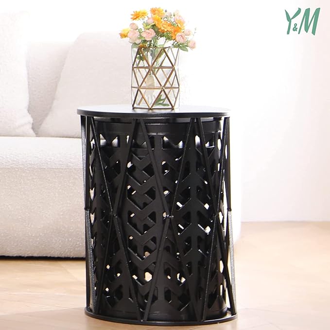 Y&M Set of 3 Black End Tables, Nesting Metal Round Coffee Table, Heavy Duty - Image 7