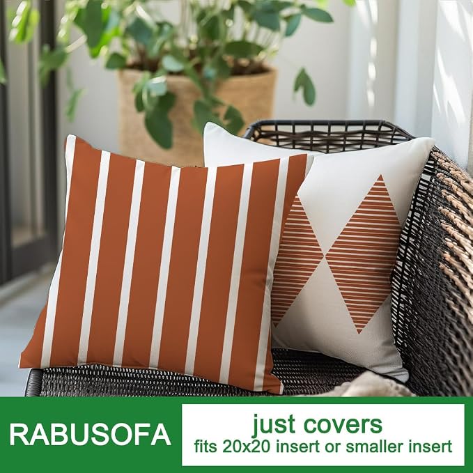 RABUSOFA Outdoor Pillows Covers 20x20 inch Waterproof, Fall Rust and Beige Boho - Image 6