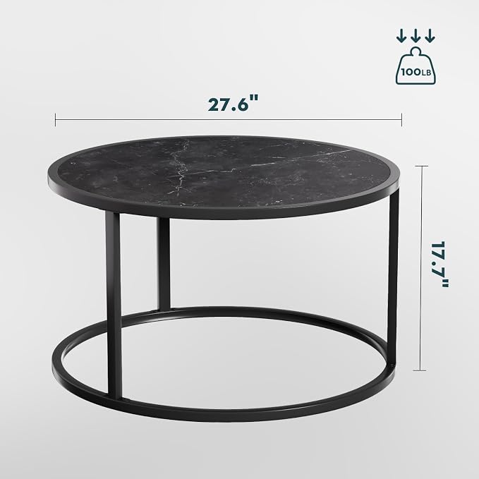 SAYGOER Black Coffee Table Round Marble CoffeeTables - Image 2