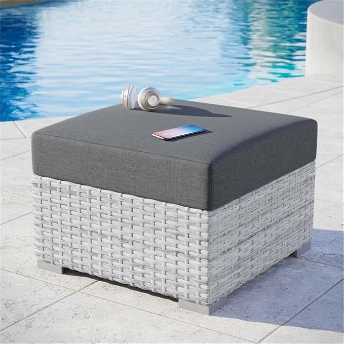 Modway Convene Wicker Rattan Outdoor Patio Ottoman in Light Gray Charcoal - Image 2