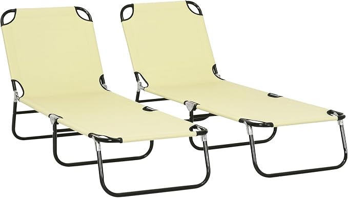 Outsunny 2 Piece Folding Chaise Lounge Pool Chairs, Outdoor Sun Tanning Chairs by Outsunny