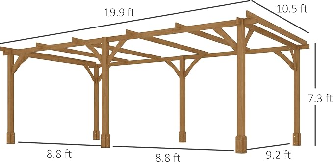 Outsunny 20' x 10' Outdoor Pergola, Wood Gazebo Grape Trellis - Image 7