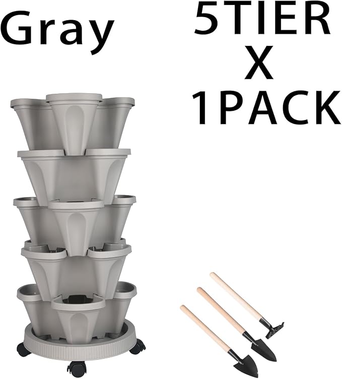 GameXcel Vertical Planter 5 Tier Stackable Planters Garden Planters Strawberry - Image 9