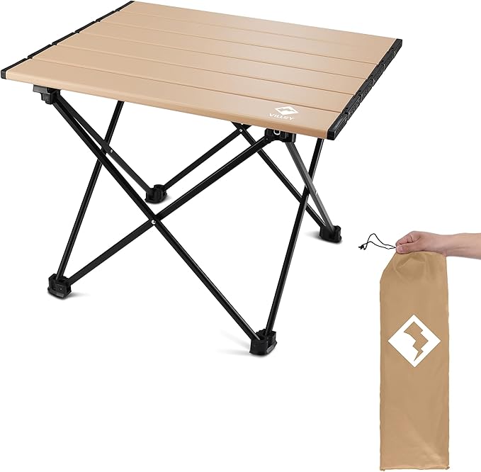 VILLEY Portable Camping Side Table, Ultralight Aluminum Folding Beach Table by VILLEY