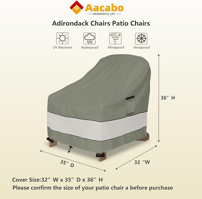 Outdoor Adirondack Chair Cover 2 Pack, Waterproof 100% Patio Chair Covers - Image 2