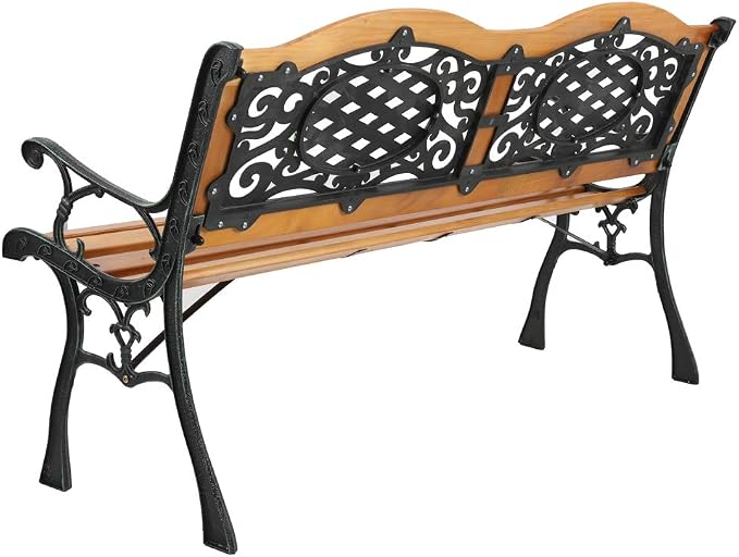 Outdoor Garden Bench, Patio Bench, Cast Iron & Hardwood Structure, Weather Proof - Image 6