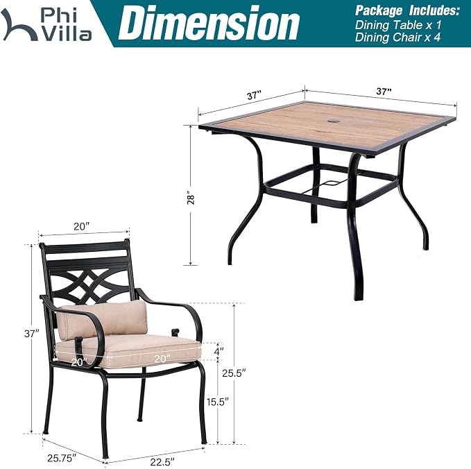 PHI VILLA 5 Pieces Outdoor Dining Set - Image 2