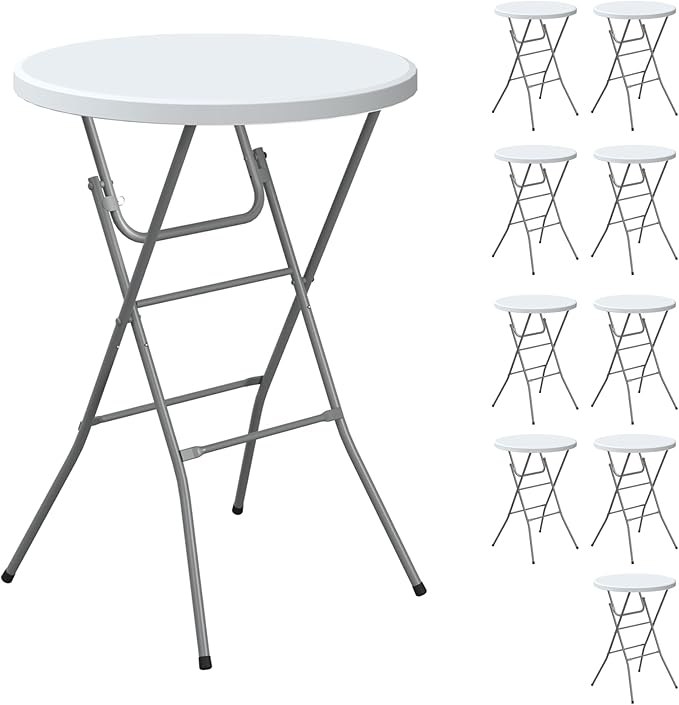 Round Folding Table, Portable Plastic Table w/Thick Table Top, Metal Frame by IWDOO