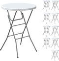 Round Folding Table, Portable Plastic Table w/Thick Table Top, Metal Frame by IWDOO