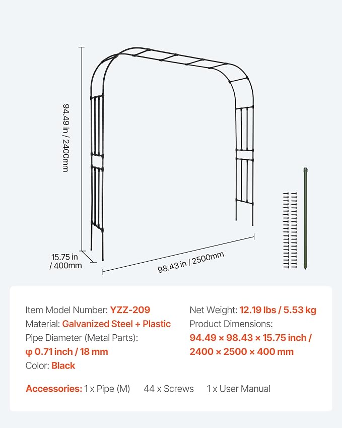 VEVOR Garden Arbor, 94.5 x 98.5 x 15.8 in Metal Archway, Sturdy Outdoor Trellis - Image 7