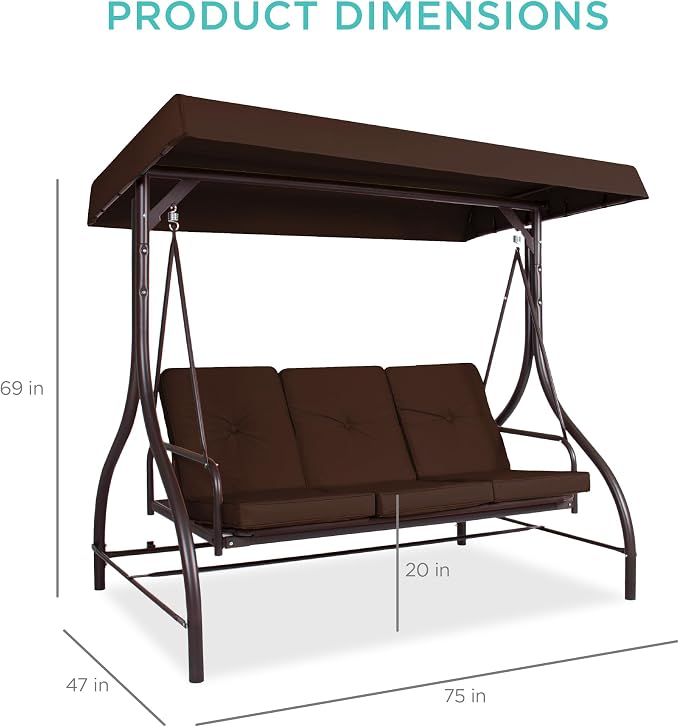 Best Choice Products 3-Seat Outdoor Large Converting Canopy Swing Glider - Image 7