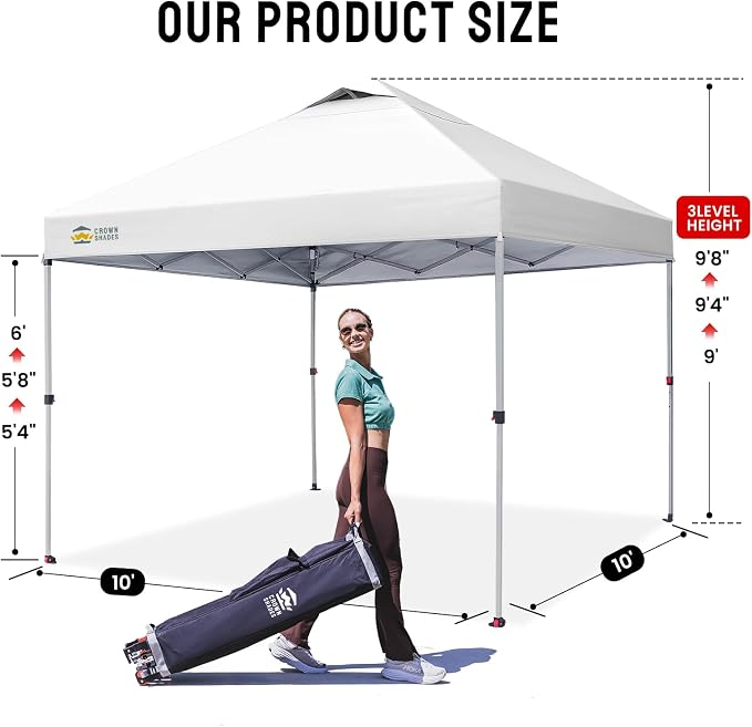 CROWN SHADES 10x10 Pop Up Canopy, Patented Center Lock One Push Tent Canopy - Image 6