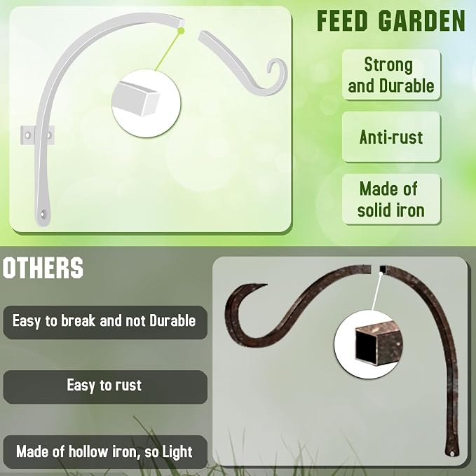 FEED GARDEN 2 Pack 12 Inch Hanging Plant Bracket Wall Hooks Decorative Plant - Image 5