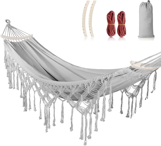 MOSFiATA Backyard Hammock with Tassels Max 500lbs Canvas Fabric Bohemian Style by MOSFiATA