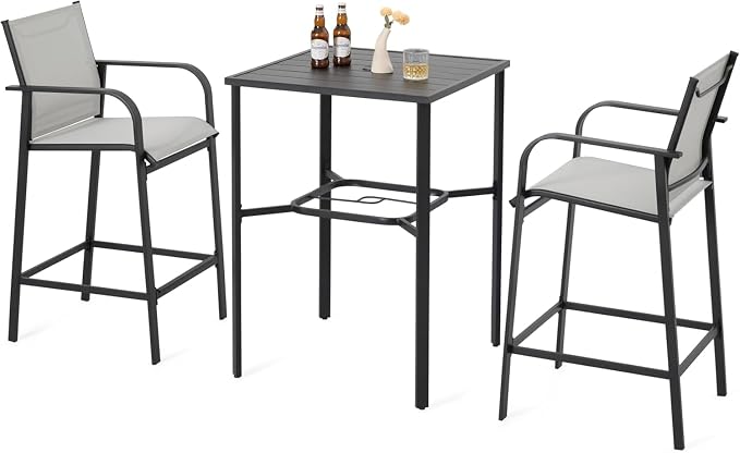 NUU GARDEN 3-Piece Outdoor Bar Set, Light Gray and Black by NUUGARDENCORPORATION