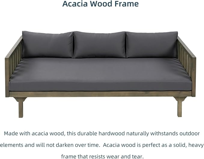 Merax Solid Acacia Wood Couch Chaise Lounge Chair Indoor, 3 Seater Daybed Sofa - Image 3