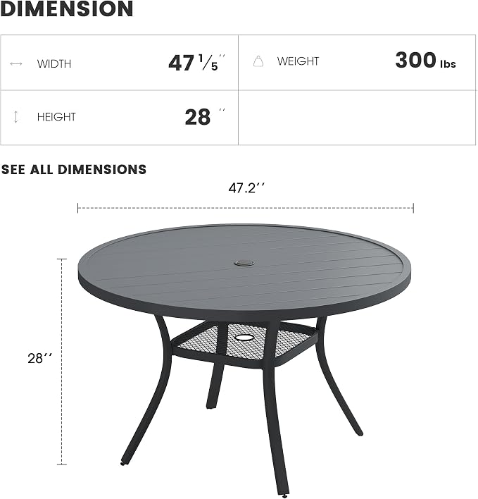 Patio Dining Table for 4-6, Round Metal Outdoor Table - Image 3