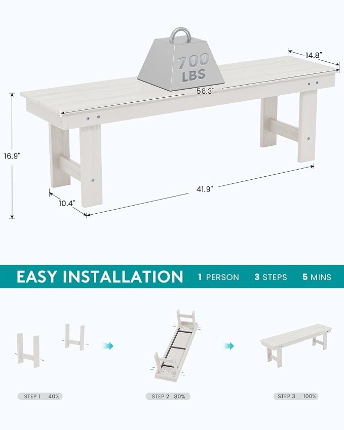 SERWALL 2-Person Outdoor Bench Backless, HDPE Outdoor Benches Weatherproof - Image 3