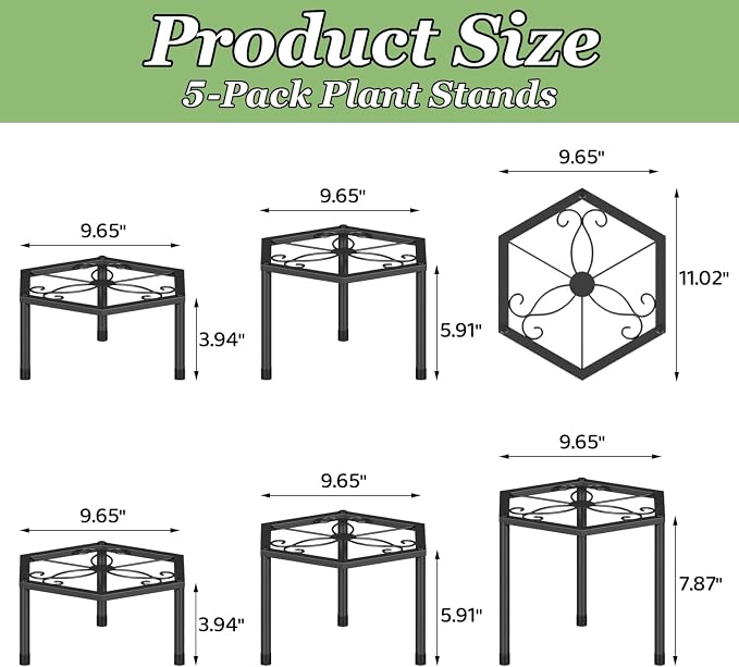 5-Pack Metal Plant Stands, Anti-Rust Iron Flower Pot Stand Plant Pot Shelf - Image 3