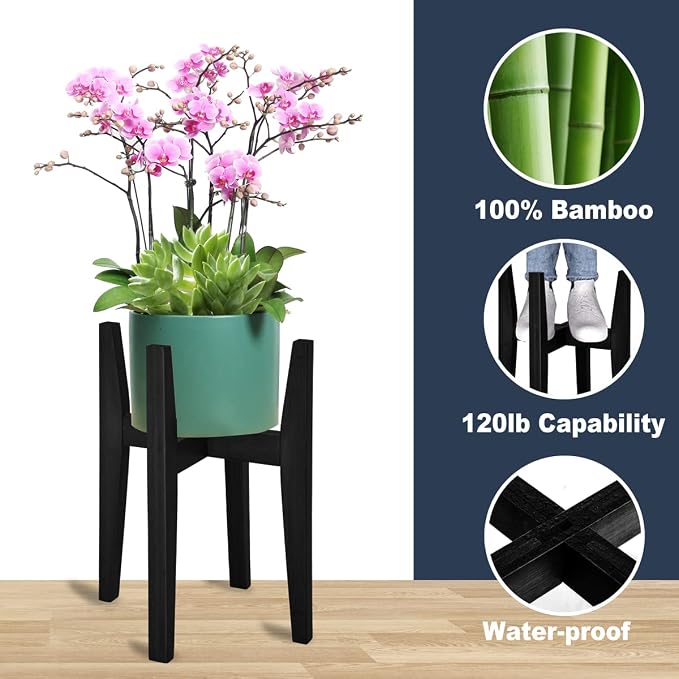OERGKE Adjustable Plant Stand Indoor, Bamboo Mid Century Modern Plants Stands - Image 2